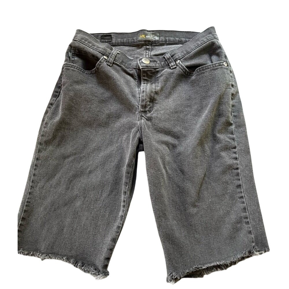 Lee Shorts Womens 6 Short Black Denim Jean Relaxed Fit Cutoff Mid‎ Rise Cotton